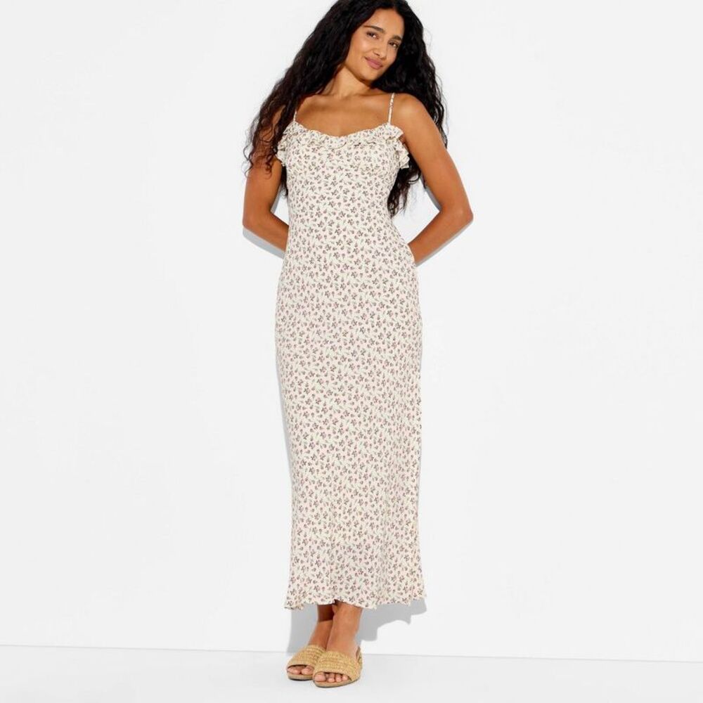 Women's Ruffle Trim Maxi Slip Dress - Wild Fable Cream Floral M